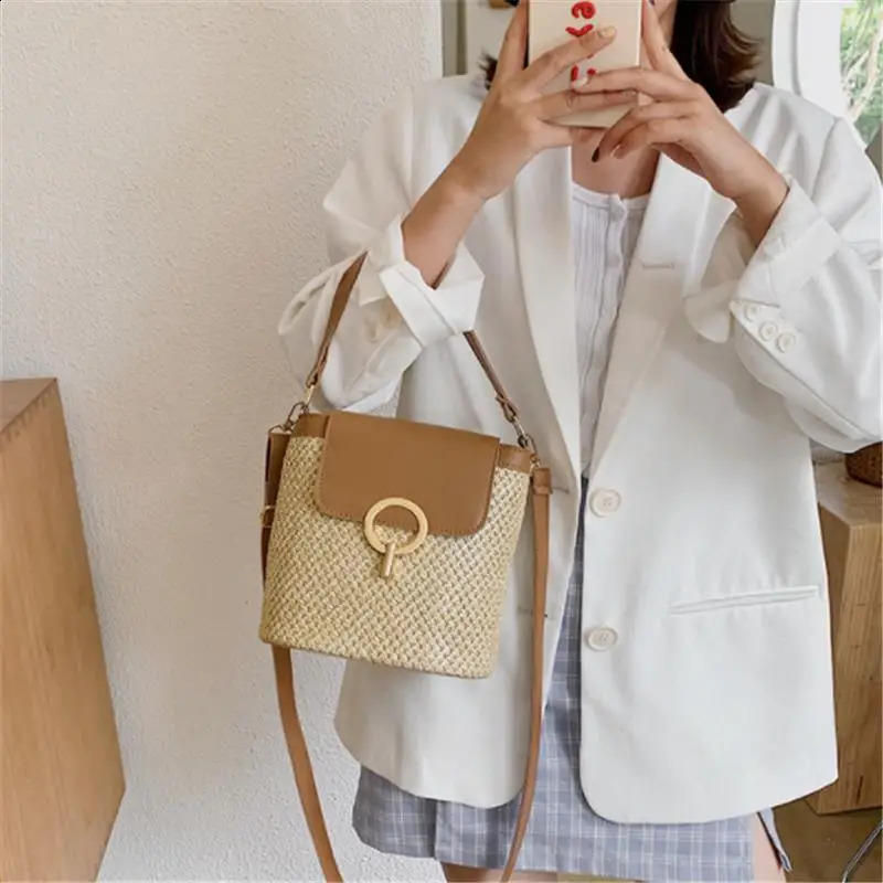 Womens Mini Straw Bag Summer Cross Bag Lattan Bag Beach Womens Travel Bag Handbag Shoulder Bag 240903