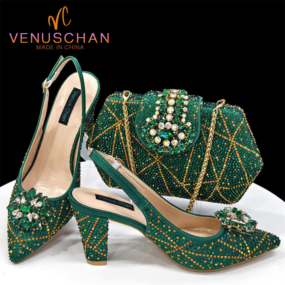 Venus Chan Elegant Pointed-Toe Heeled Sandals 2024 Woman High Heels Rhie New Italian Shoes and Bag for Party