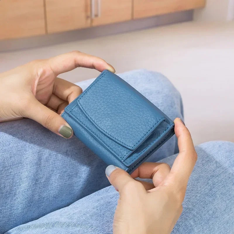 Multicolor Womens Genuine Leather Small Wallet Japanese Coin Purse Solid Color Casual Top Layer Cowhide Mini 240904