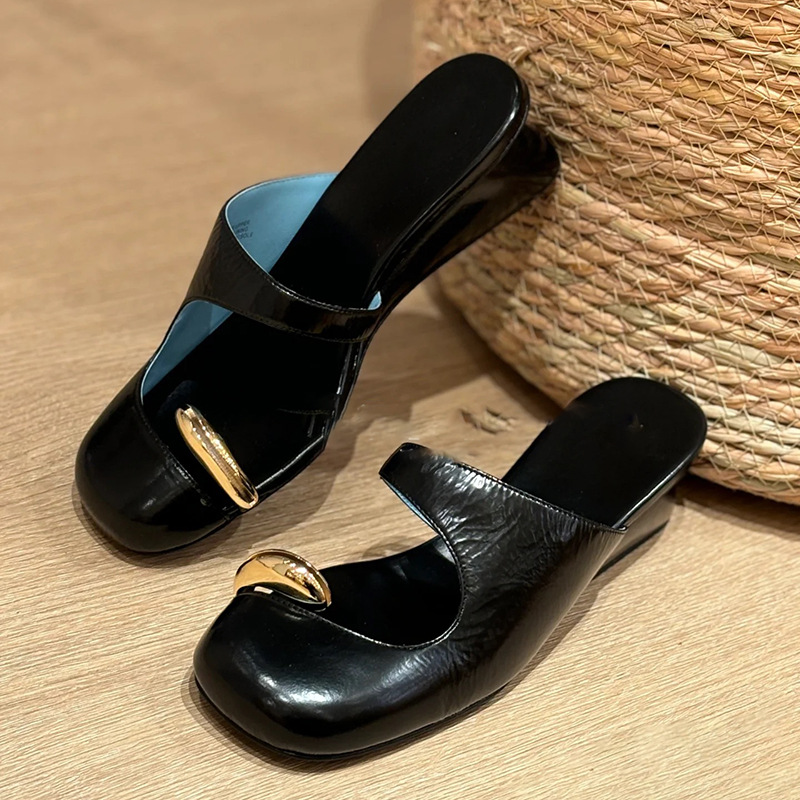 Set Metal Toe Wedge for Girls Baotou Women's New Casual Slippers Sandalias De Mujer Verano 2024 atos