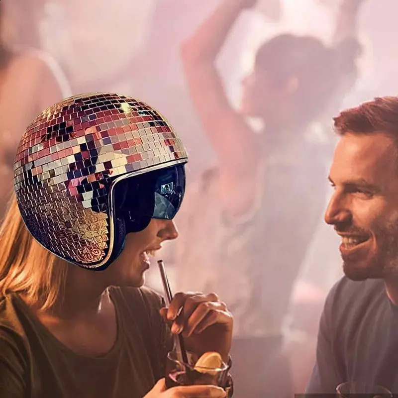Classic Disco Ball Helmet Mirror Glitter Ball Helmets Hat For Club Bar Party Full Glass Reflective Motorcycle Helmets For Cowboy 240904