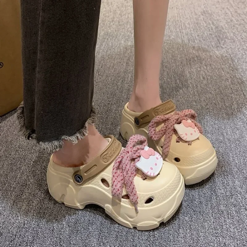 2025 new EVA New Thick Sole Hole Women's Summer Solid Cute Candy DIY Sandals and Slippers Increase Anti Slip Beach Shoes Women c144