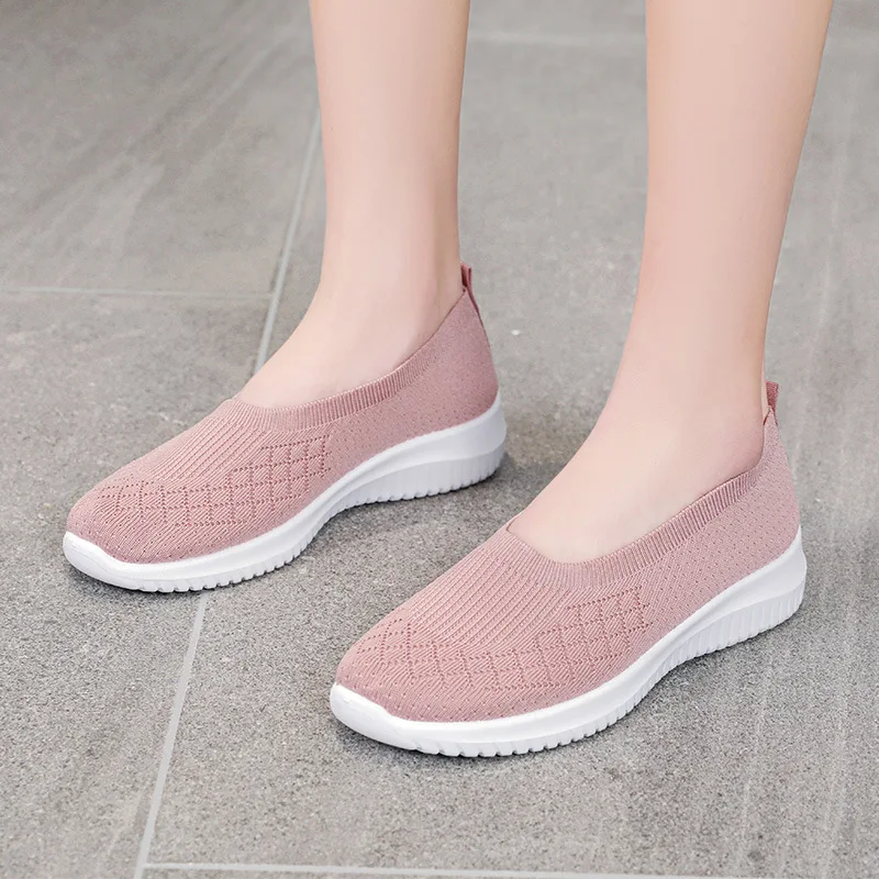 2025 NEW High Quality Knitted Women s Vulcanize Breathable Women Sneakers Flat Heel Slip on Ladies Casual Shoes c