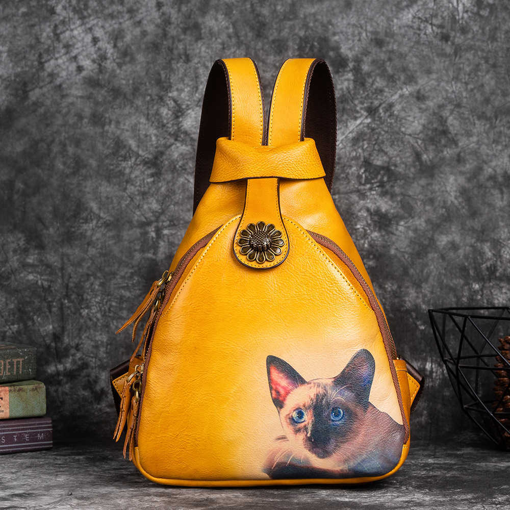 CMM Cowhide multipurpose backpack with Chinese style leather, color printing, manual color wiping, vegetable tanned leather backpack 240915
