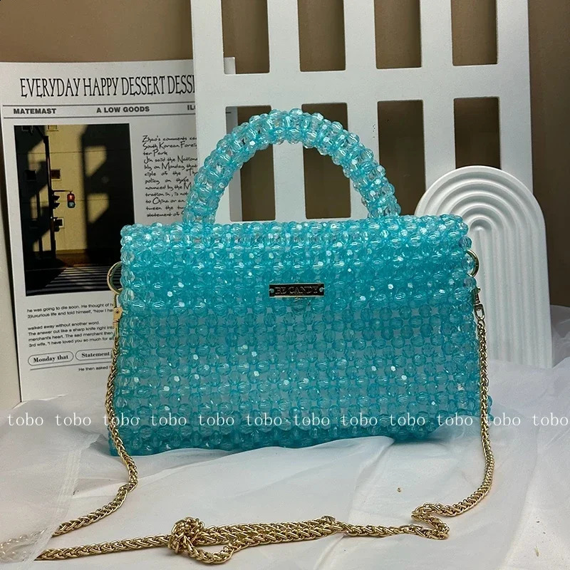 Hot Clear Beaded Bag For Women - Acrylic Crystal Stone Bead Box New Party Tote Purse With Long Chain 2024 Fashion bags