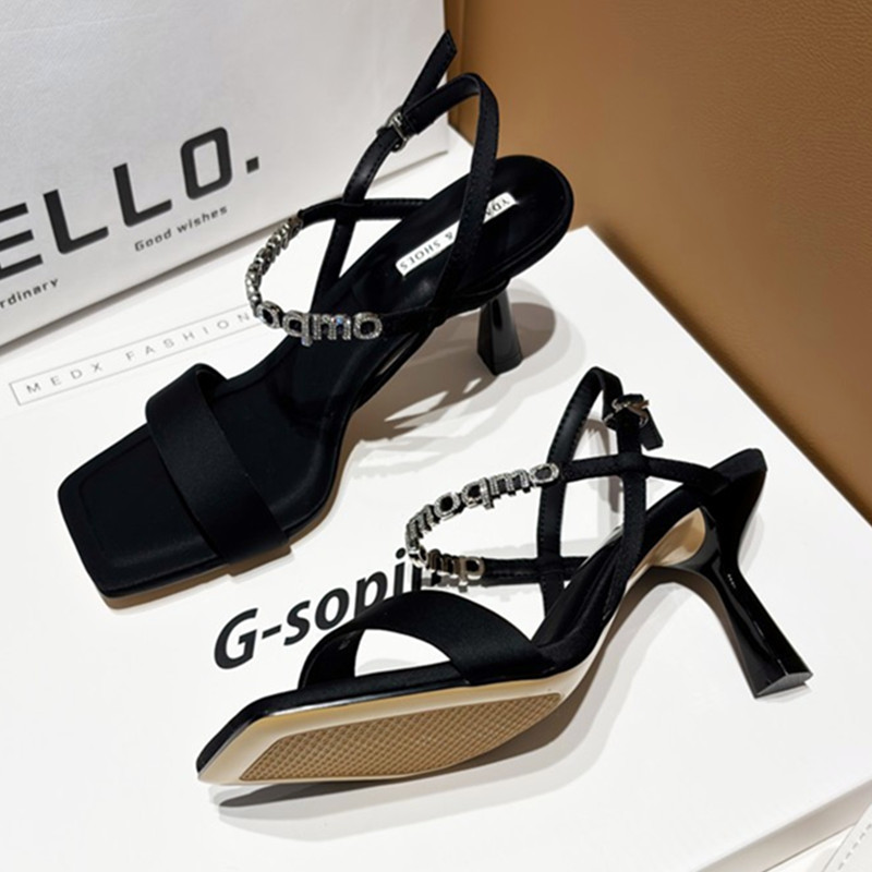 Letter Square Rhie Toe Pumps - Sexy Thin Heeled Sandals for Women 4
