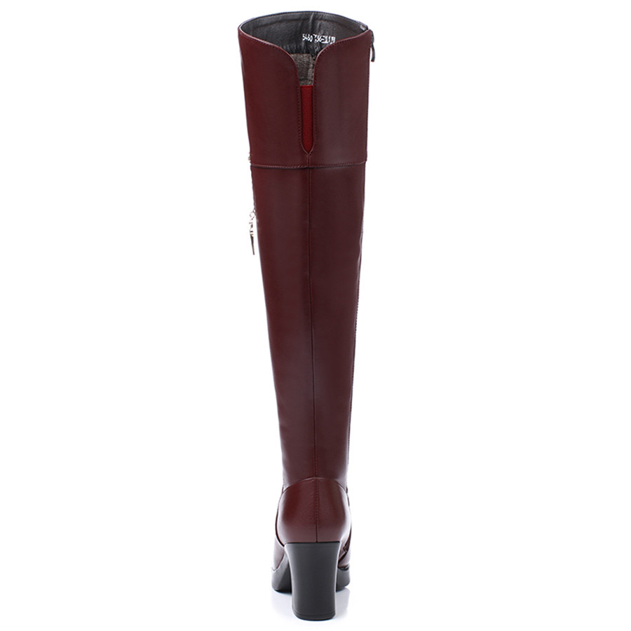 Women's Knee Length Boots 2024 New Genuine Leather Long Boots Women Winter Fur Knee Boots High Heel Women Motorcycle Boots