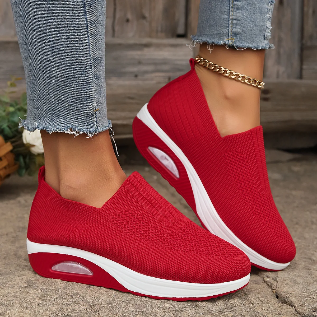 Walking Women Air Cushion Non Slip Orthopedic Shoes Ladies Platform Mules Breathable Wedge Female Sneakers 2024 e966