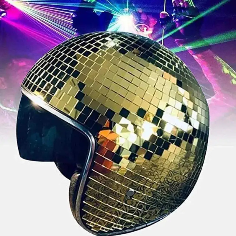 Classic Disco Ball Helmet Mirror Glitter Ball Helmets Hat For Club Bar Party Full Glass Reflective Motorcycle Helmets For Cowboy 240904