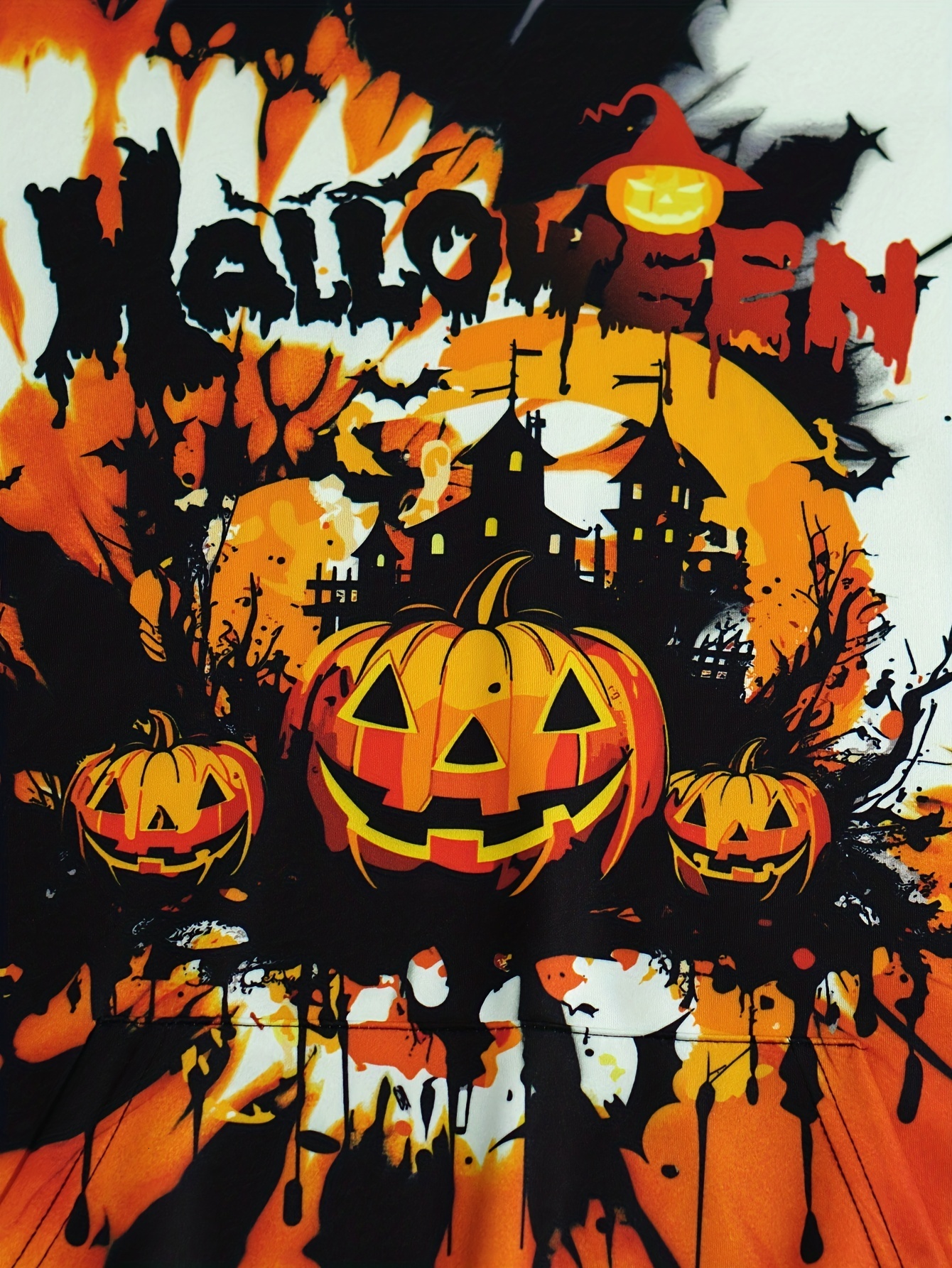 Halloween Pumpkin Graphic Hooded Sweatshirt for Men - Casual Polyester Knit with Elastane, Loose Fit Pullover with Slight Stretch, Digital Print Hoodi