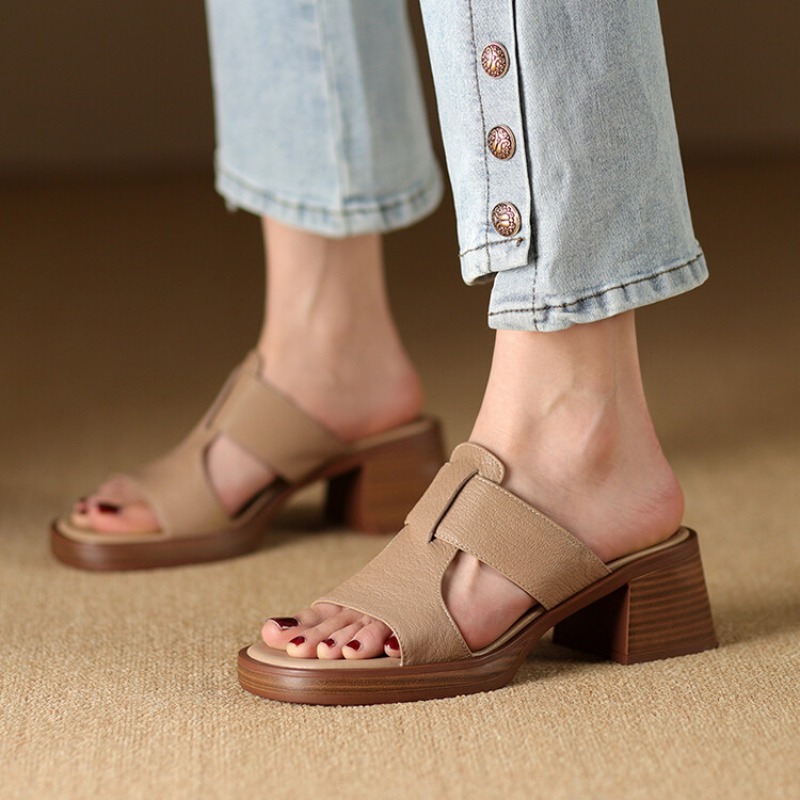 Women's 2024 New Spring/Summer Women Sandals Square Head Thick Sole Waterproof Platform High Heel Open Toe Slippers 4c0b