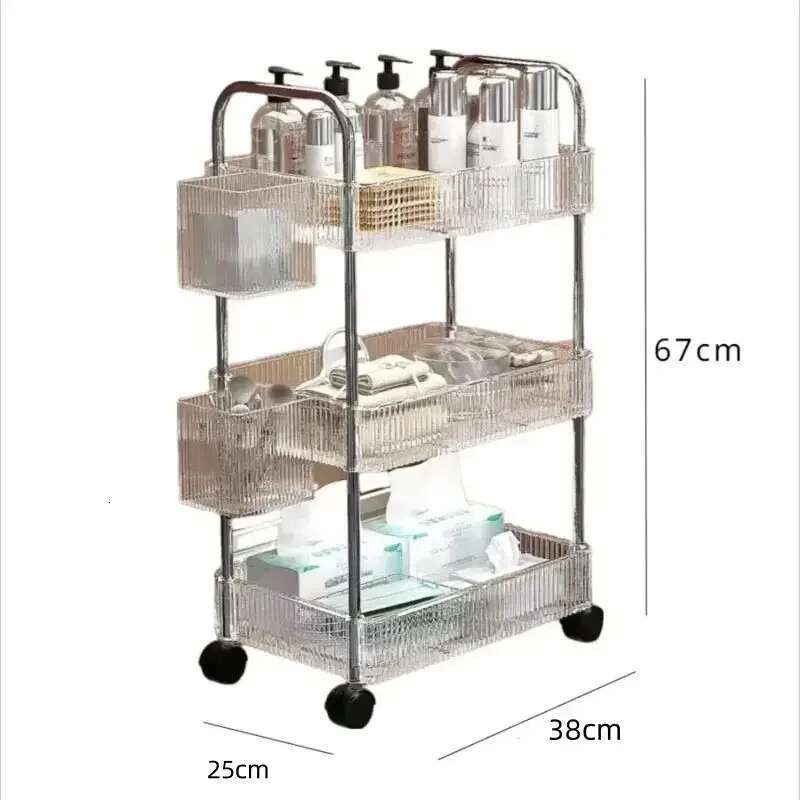 2/3 Tiers Rolg Cart Transparent Acrylic Trolley Mobile Shelf with Wheel Multi-Layers Storage Rack