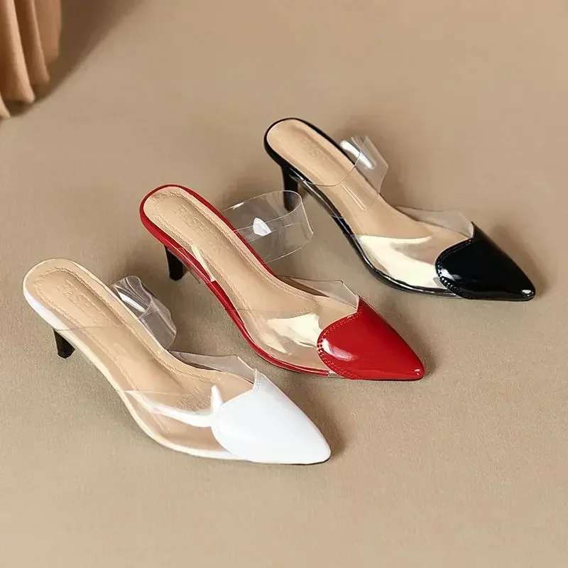 Pointed Toe SlippersHigh Heeled Summer ShoesTransparent PVC SlidesOutside WearingSlip on Women Sandals