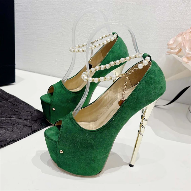 Eilyken New Sexy String Bead Buckle Strap New Women Pumps Fashion Peep Toe Super Stiletto High Heels Party Prom Mule Shoes c3f7
