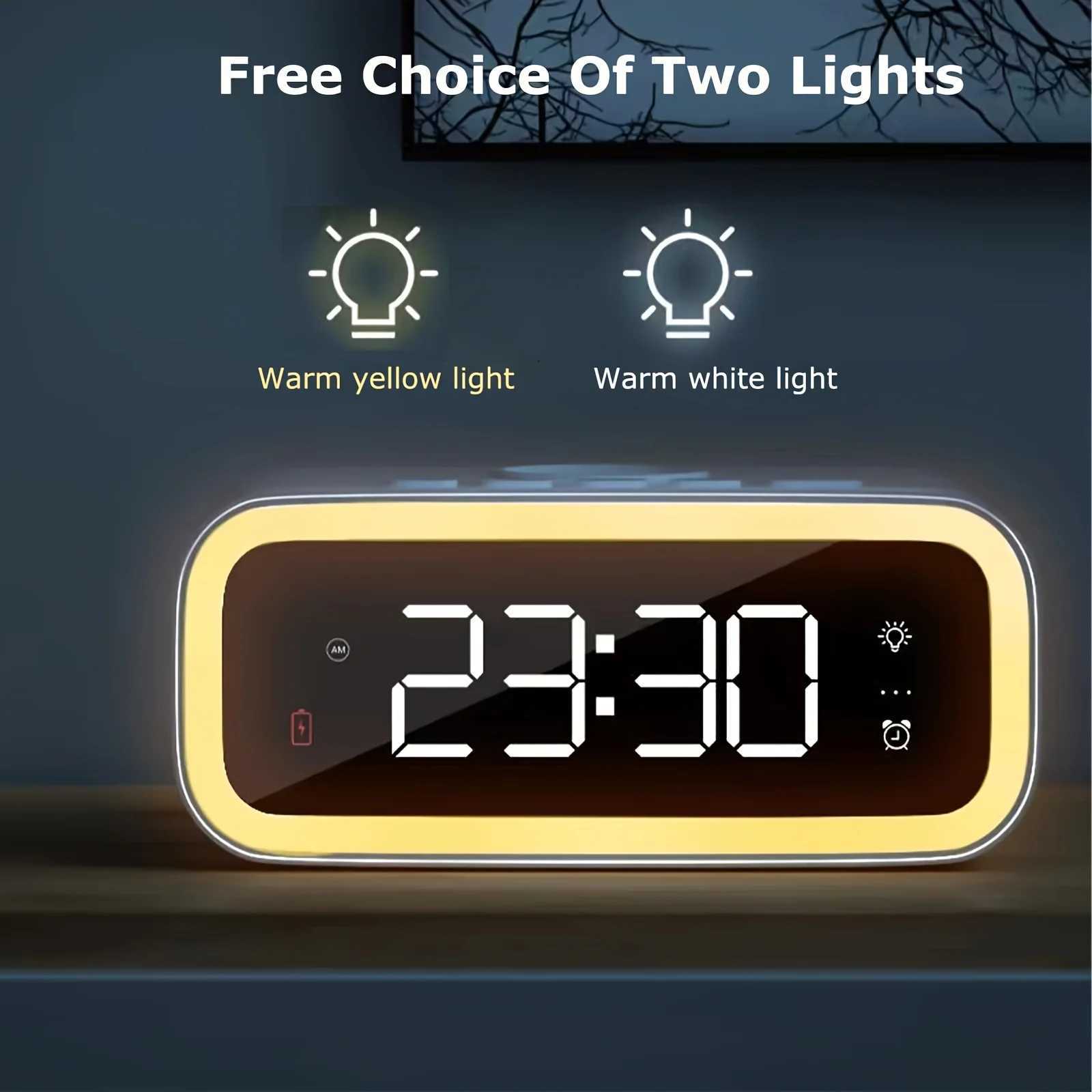 LED Large Screen Wireless Charging Alarm Clock Magnetic Fast Charging Wireless Clock Charger dimmable Alarm Clock Y240904