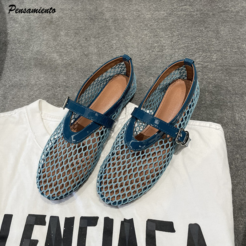 Ins style Summer Hollow out Mesh Women Flats Shoes Comfortable Soft Sole Mary Janes Ballet Walking Loafers Fashion Girls Shoes