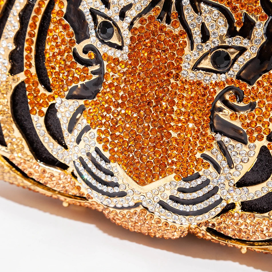 Three-D Tiger Head Crystal Evening Clutch Bags For Wedding Party Metal Rhinestone Novelty Purses And Handbags er 240903