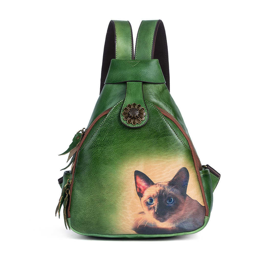 CMM Cowhide multipurpose backpack with Chinese style leather, color printing, manual color wiping, vegetable tanned leather backpack 240915