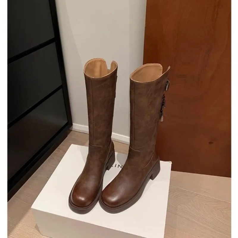 Knee High Boots Winter New New 2025 Fashion Designer Mid Heels Women Shoes Platform Motorcycle Botas Mujer Invierno