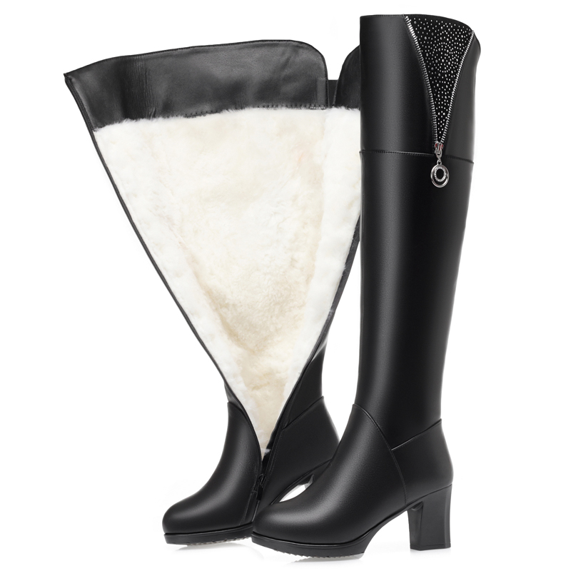 AIYUQI Women Thigh High Boots New Winter Women Over-the-Knee Boots Genuine Leather Large Size Wool Warm High Heel Women Boots