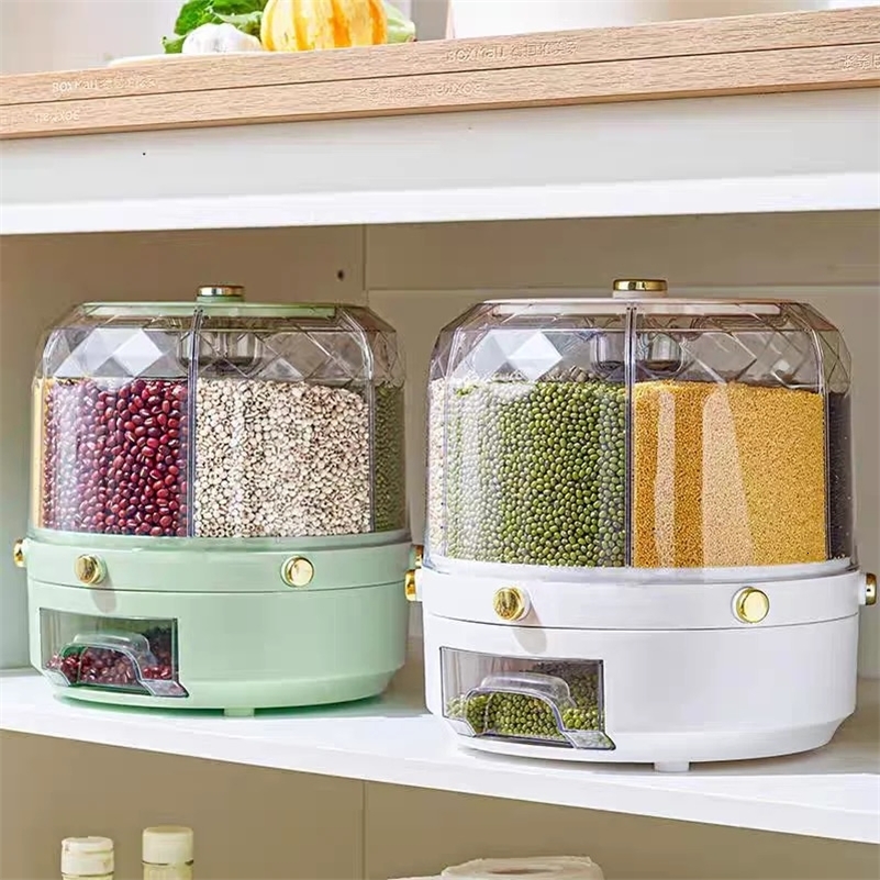 Kitchen Storage Box 360 Degree Rotating Rice Dispenser Sealed Dry Cereal Grain Bucket Moistureproof Food Container y240903