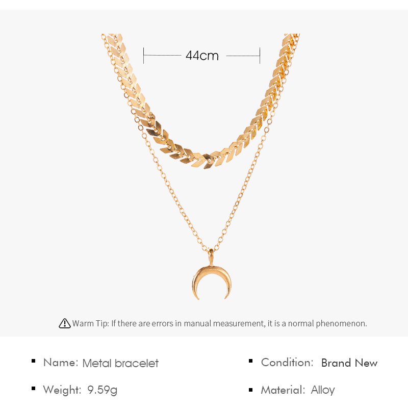 Stylish Personalized Dual Layer Moon Necklace with Elegant Fish Bone Design