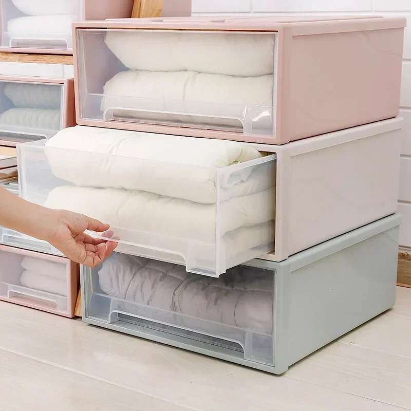 Transparent Stackable Quilt Drawer Organizer Box for Household Closet Storage