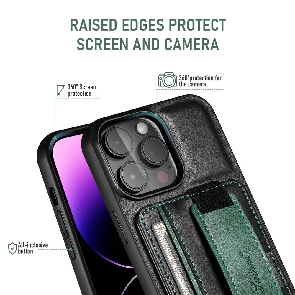 Luxury Slim Premium Leather Phone Case For iPhone 16 15 14 13 11 12 Pro XS Max XR X Wrist Strap Wallet Card Holder Slots Kickstand Cover