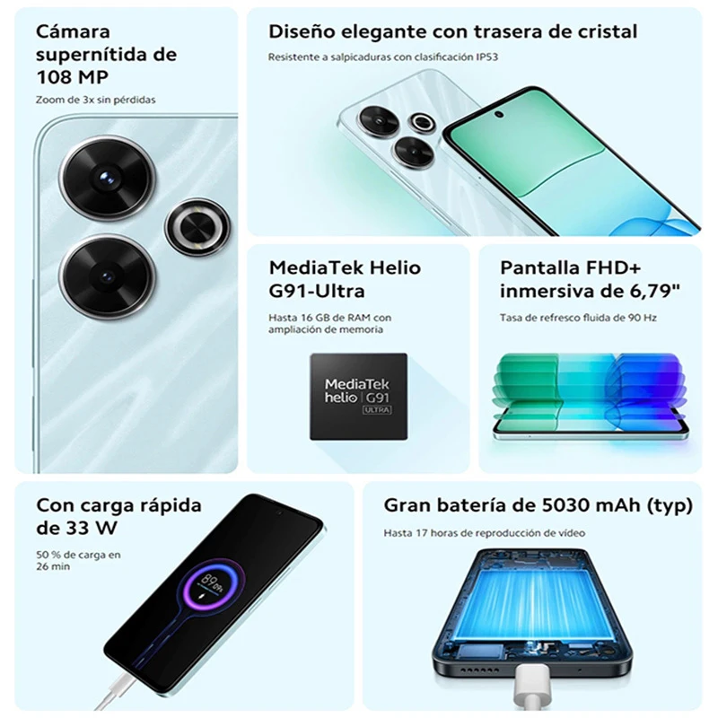 Global Version Xiaomi Redmi 13 NFC Smartphone 108MP super clear camera MediaTek Helio G91 Ultra 33W fast charging 5030mAh Handy