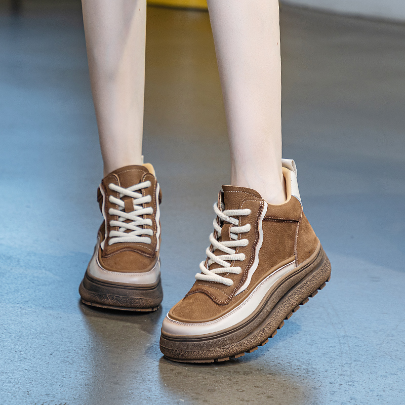 Women Winter Shoes Boots 2024 New Genuine Leather Women Sneakers Boots Winter Warm Platform Color-Blocked Ankle Boots Women