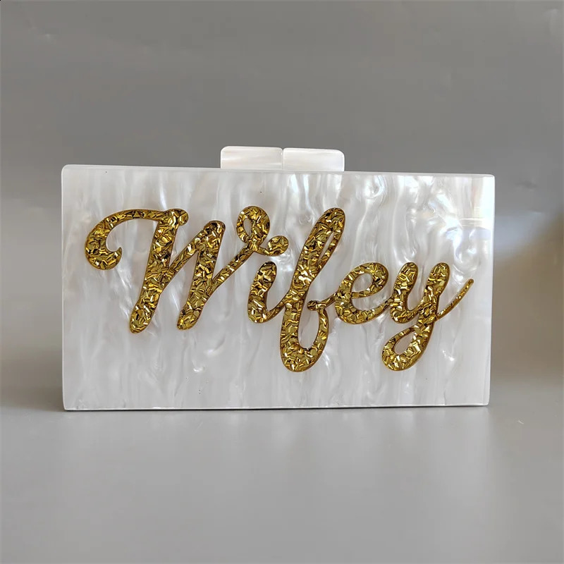Pearl White Gold Glitter Letter Name Wifey Wedding Party Purse and Handbag Handbags Women Bags e Womens Clutch Bag 240903