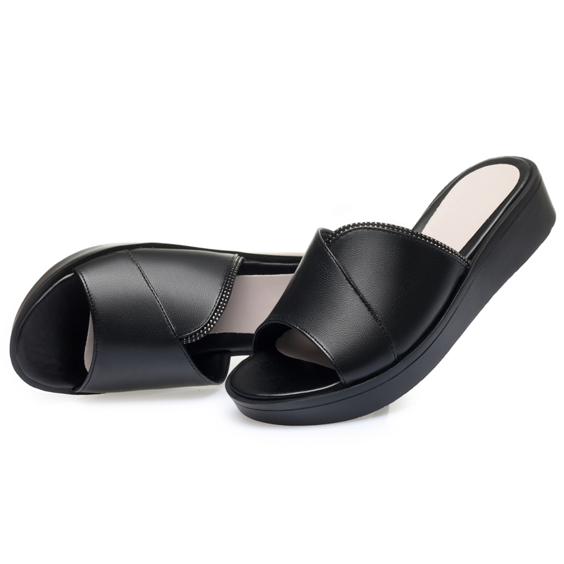 2025 NEW Sandals AIYUQI Genuine Leather Summer New Open toe Shoes Slippers Big size Mom Wedge Women Slides fa