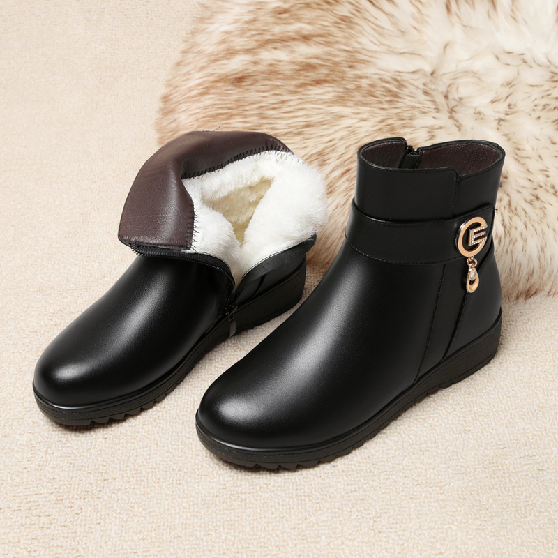 AIYUQI Snow Boots For Women 2024 New Genuine Leather Warm Wool Winter Boots forfemale Flat Bottom Large Size Non slip Mom Bots