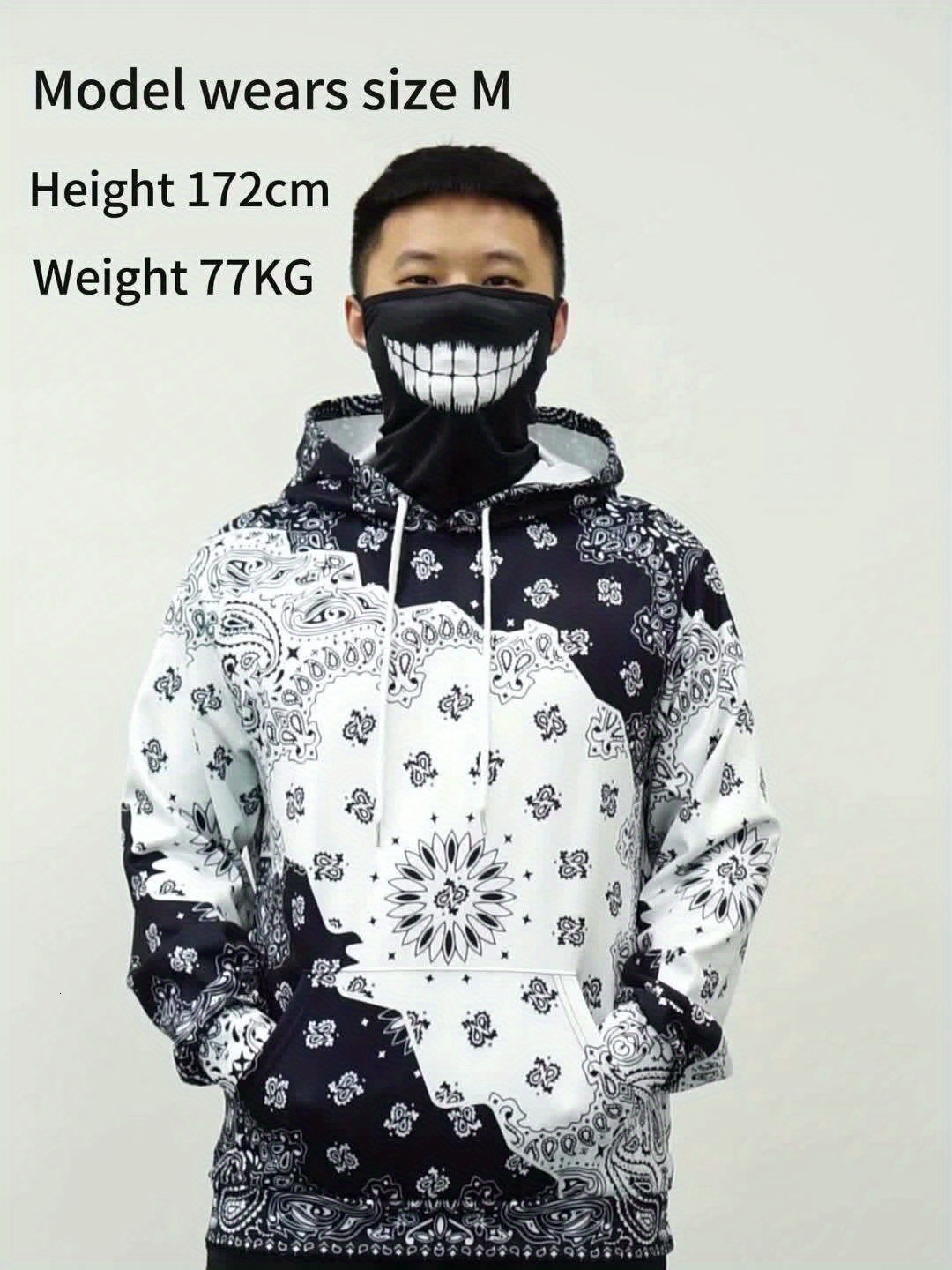 Men's Fashion Loose-Fit Paisley Graphic Print Hoodie - Soft Brushed Fleece, Kangaroo Pocket, Casual Long Sleeve Hooded Sweatshirt for Outdoor Act