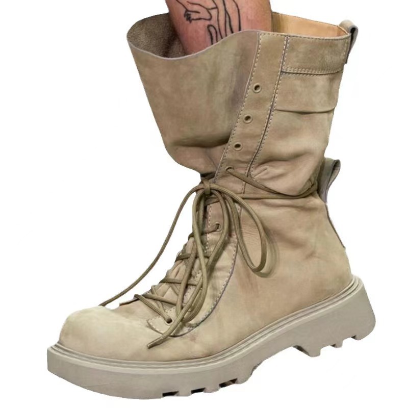 Fashion 2024 New Cow Suede Leather Western Mid Calf Women Round Toe Block Heels Autumn Winter Ankle Boots Ladies Shoes aa73