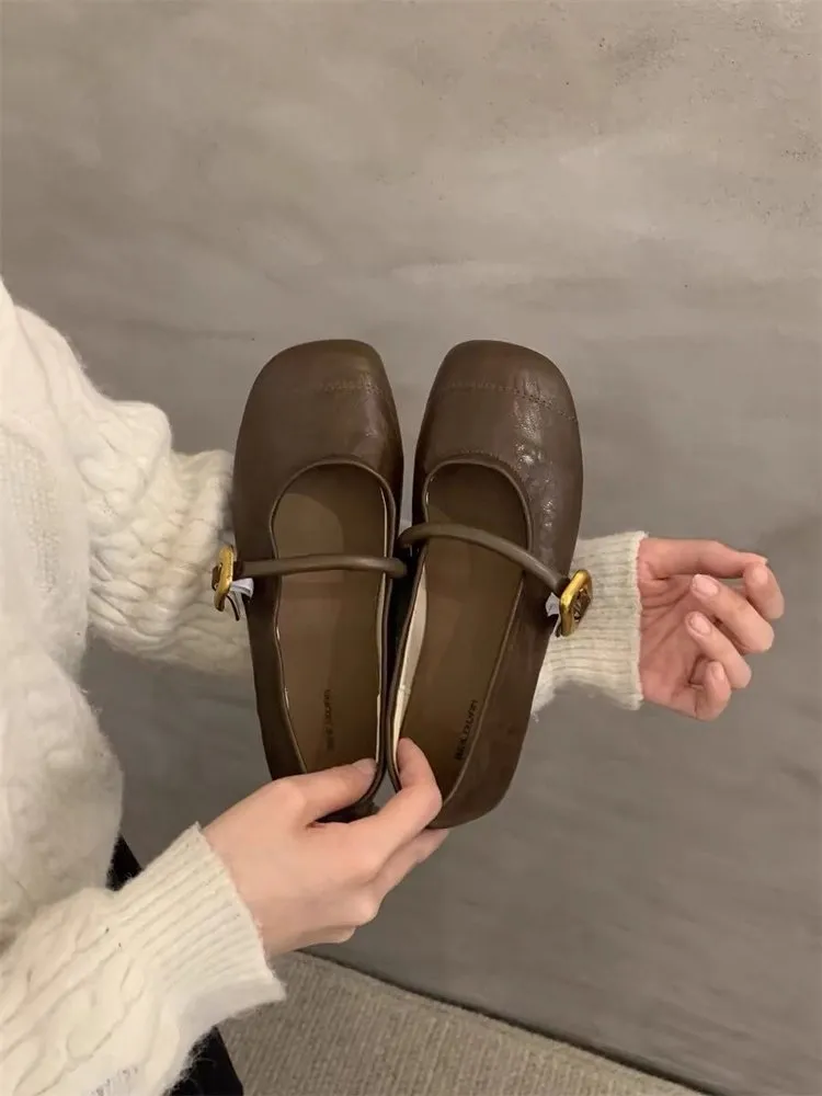 2025 new Black French Square Toe Flat Single Shoes Women's New Summer Mary Jane Shoes zhanyishengli