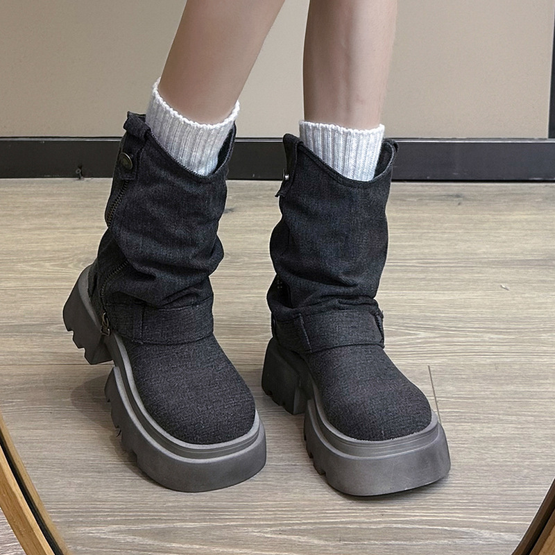 Thick Heel Women Western Cowboy Female New Fashion High Heels Ankle Boots Woman Autumn Winter Platform Motorcycle Botas a88c s