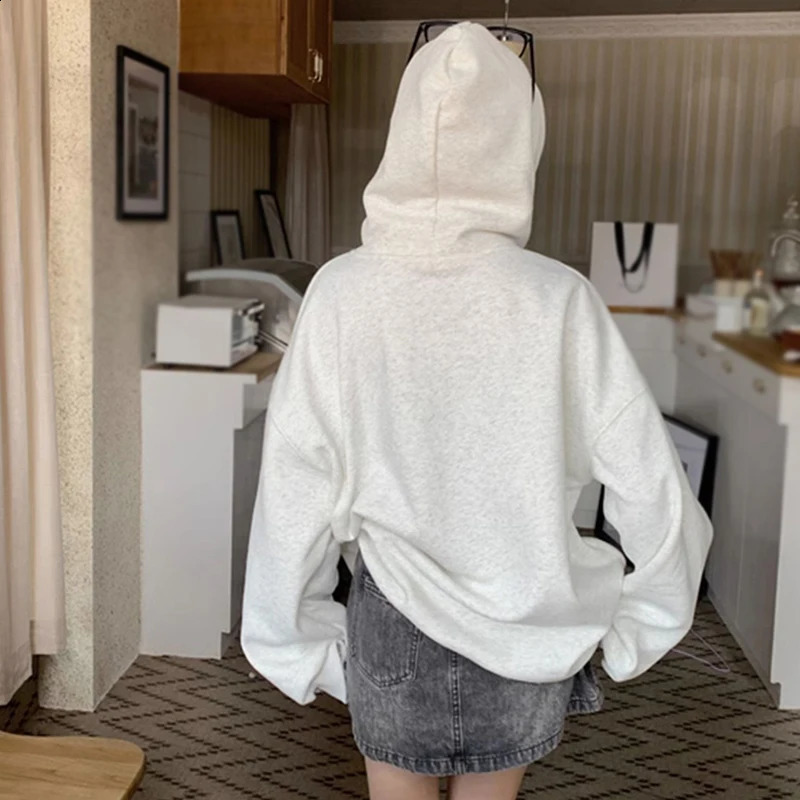 Womens hooded jacket with autumn and winter letter printing pockets loose casual fashionable long sleeved unisex mens 240814