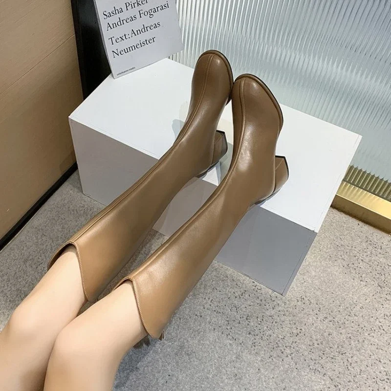 Size 34-43 Plus New Women Zipper Simple Thick Heels Autumn Winter Boots Knee High 2024 7c00