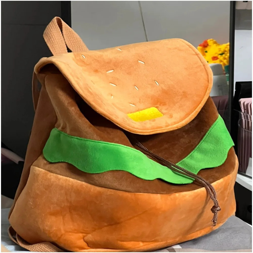 Cute Burger Plush Backpack Soft Cartoon Burger Plush Coin Wallet for Girls Kindergarten Backpack Childrens Bag 240904