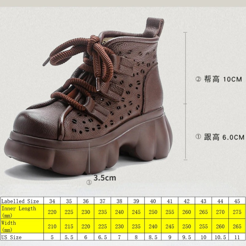 Fujin 6cm Rubber Breathable Sandals Booties Summer Women Ankle Boots Shoes Hollow Ethnic Genuine Leather Fashion Chunky Heels