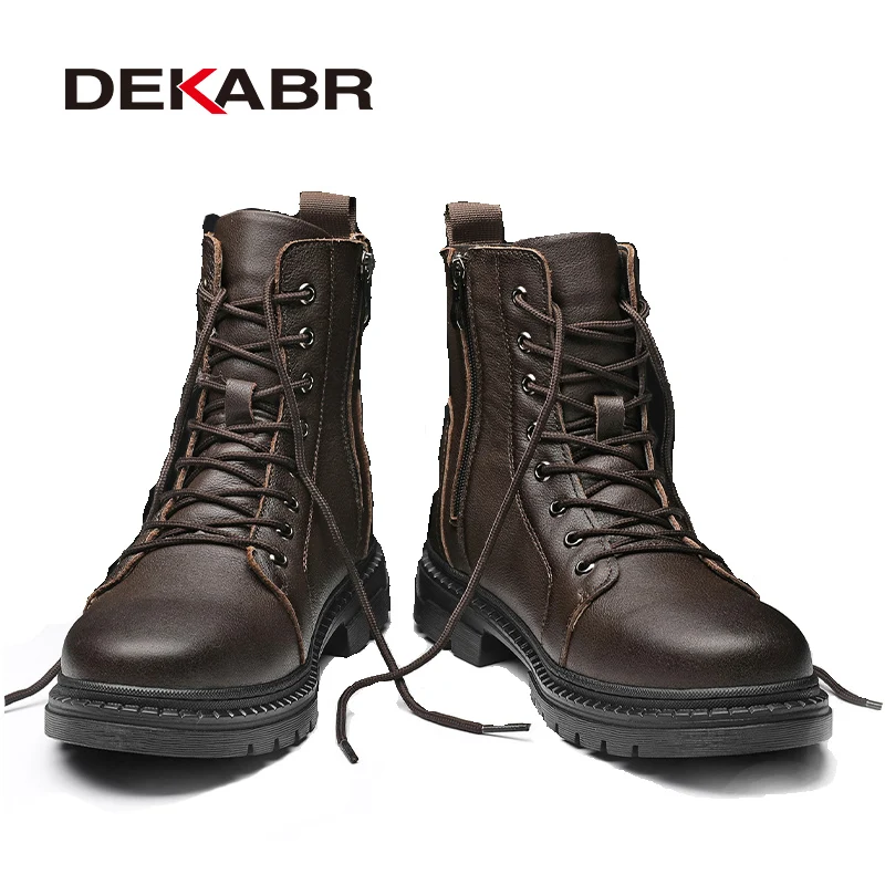 DEKABR Designer Casual Shoes Genuine Leather Classics Fur Warm Ankle Snow Anti-Skid Zipper Auturmn Winter Boots Men 32d1