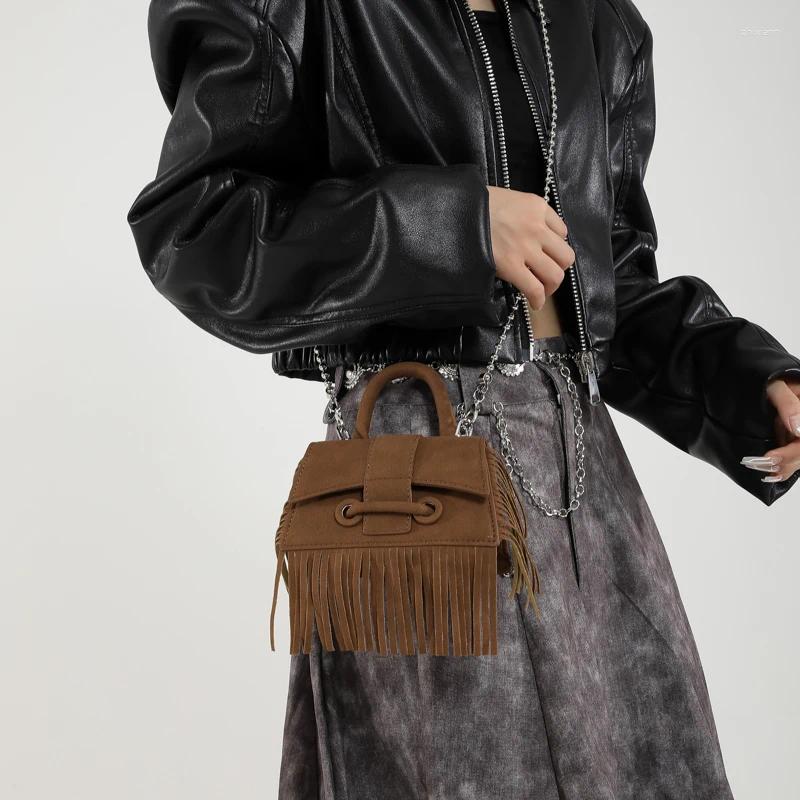 2025 NEW Drawstring Vintage Suede Leather Crossbody Bag PU Women's Handbag And Purse Ladies Tassel Shoulder Mini Travel zhanyishengli