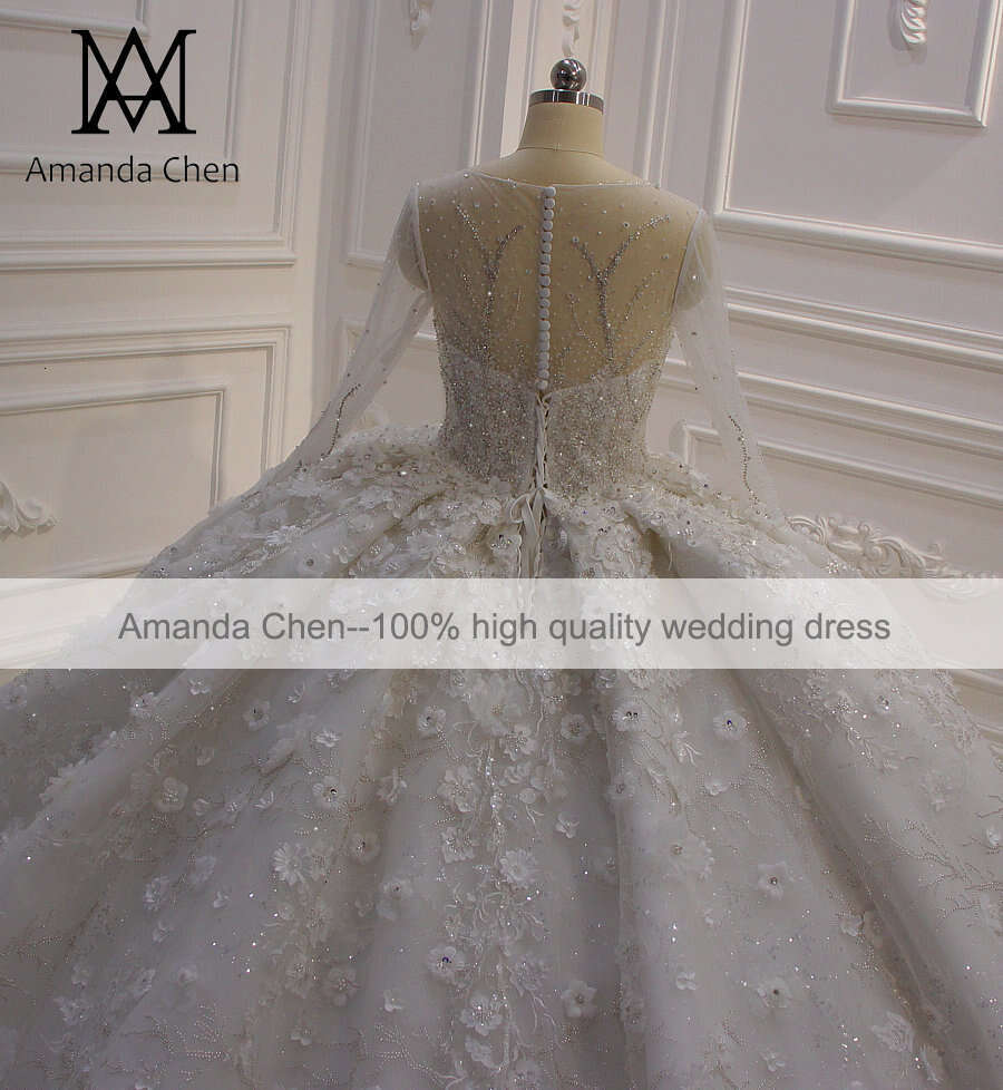 Mariage Robe Femme Full Sleeve Rhie Crystal D Wers Ball Gown Wedding Dress Ress