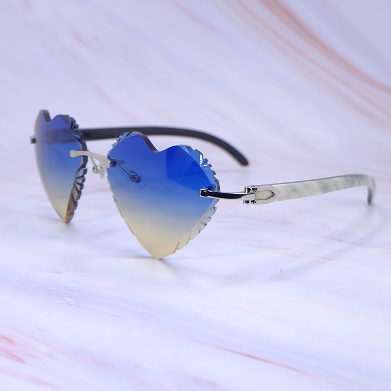 Heart Shape Diamond Cut Sun Glasses Real Marble Buffalo Brand Designer Sunglasses Vintage Shades Eyewear Carter Luxury Product Mens Decoration 012 Silver Frame