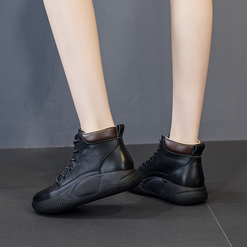 AIYUQI Women Winter Shoes Boots 2024 New Genuine Leather Strappy Women Sneaker Boots Casual Flat Yellow Women's Short Boots