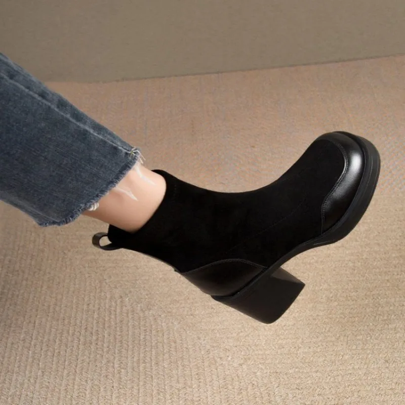 Winter 2024 High Heels Sexy Women Chunky Ankle Boots Fashion New Toe Zipper Goth Pumps Brand Shoes 310c