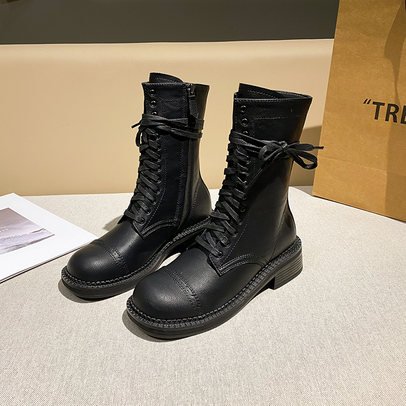 Biker Women 2024 New Fall Vintage Ladies Boots British Style Lace-up Large Size 41-43 Women's New Booties ee24 's