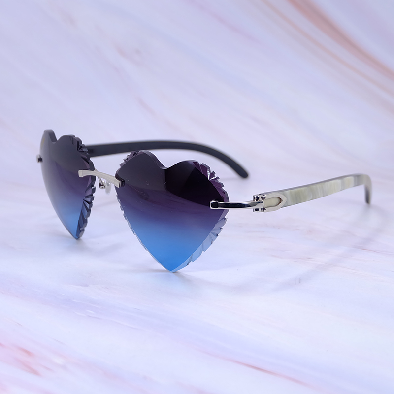 Heart Shape Dia Cut Sun Glasses Real Marble Buffalo Brand Designer Sunglasses Vintage Shades Eyewear Carter Product Mens Decoration 012 Sier Frame