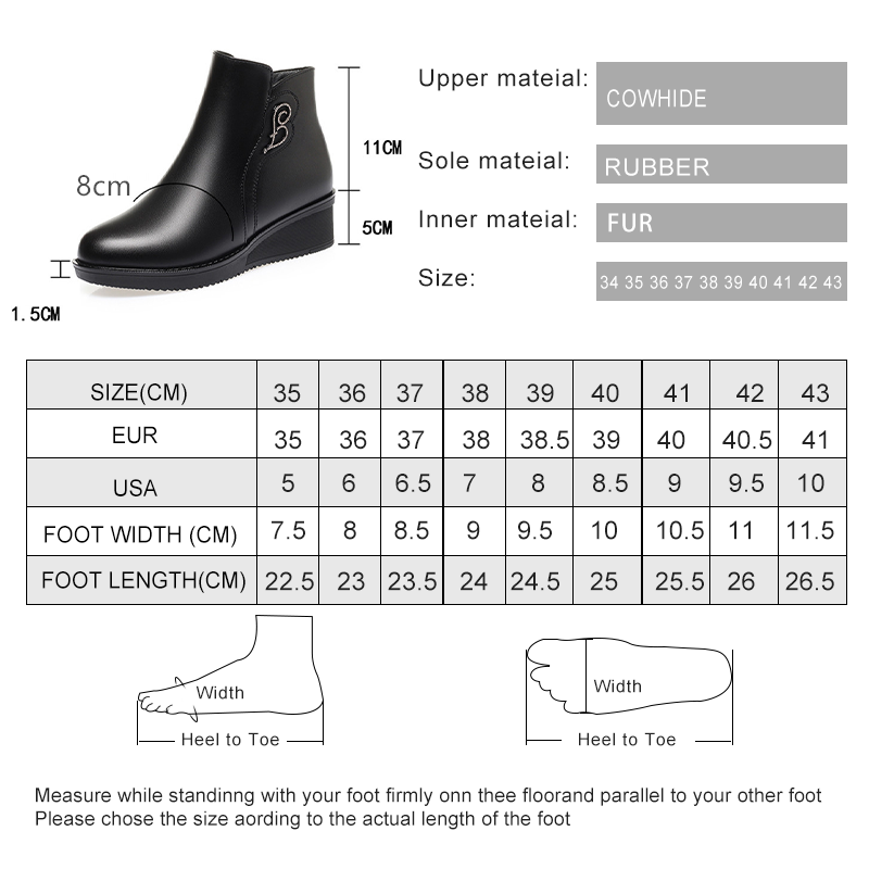 AIYUQI Women Snow Boots Wedge 2024 New Large Size Genuine Leather Mom Winter Boots Wool Mid Heel Casual Ladies Short Boots